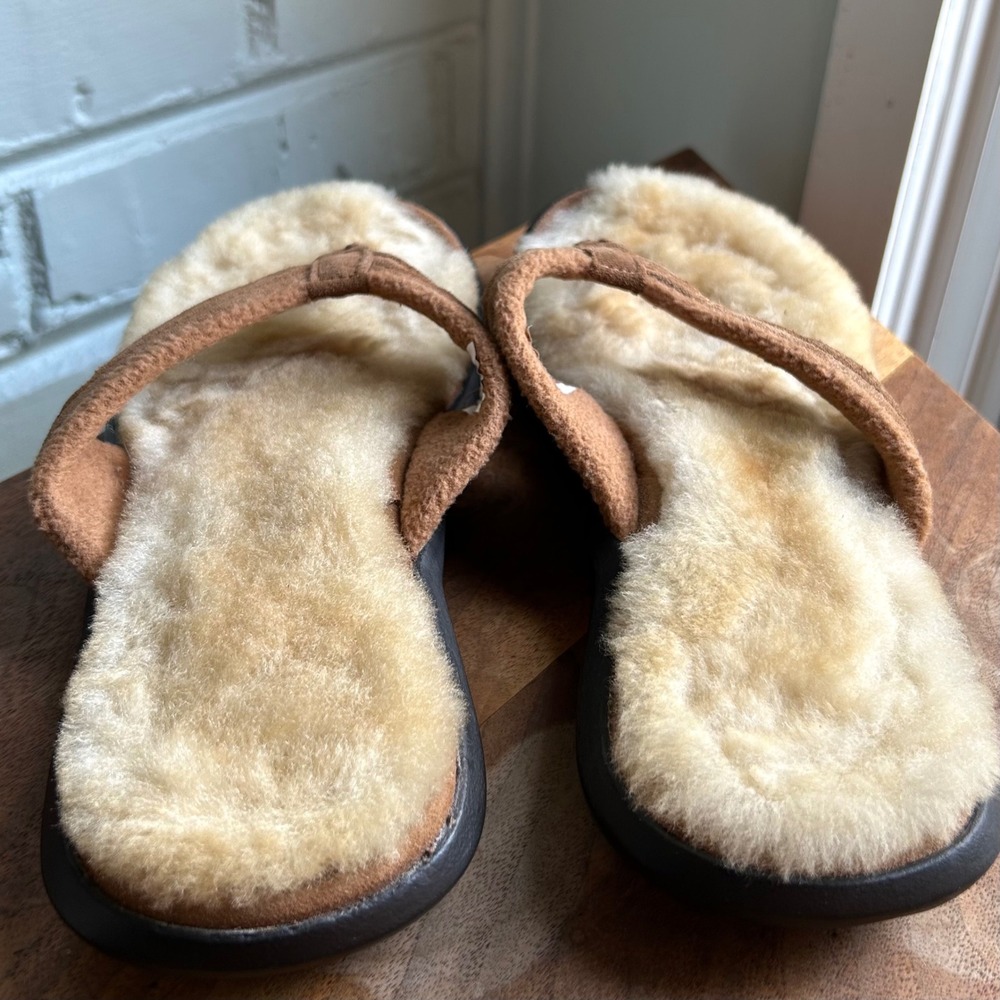 L. L. Bean Women's Wicked Good Shearling Leather Sandals Brown 7 Comfort - Picture 6 of 7